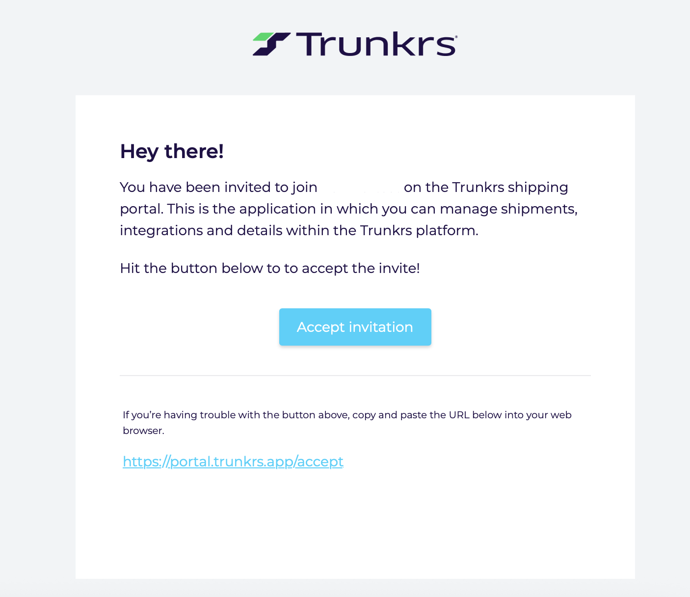 Example Shipping Portal invitation