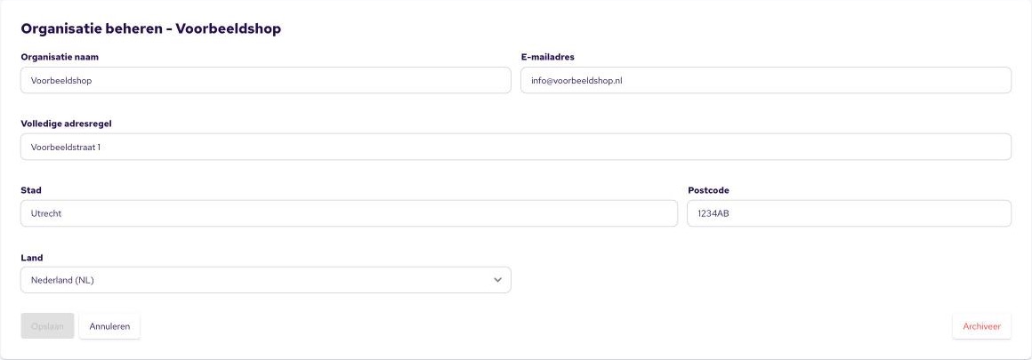 Formulier Organisatie beheren