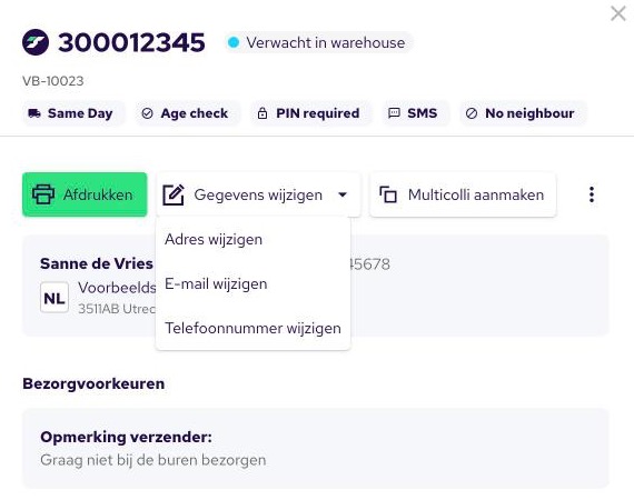 Change details menu with change address, email and phone number